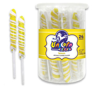Mini Unicorn Pops Spiral Twist Lemon 6.5" Lollipop 24ct